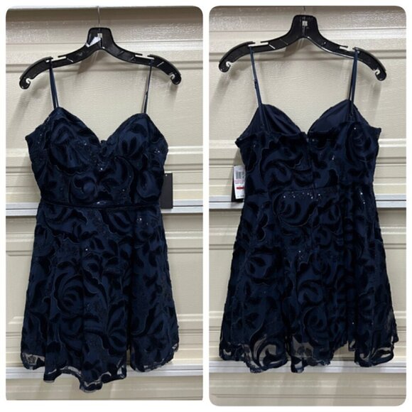 City Studio Womens Juniors Sz 7/8 Sequined Short Fit Flare Dress Navy - Picture 2 of 10